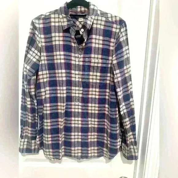 J. Crew Tops - J CREW WOMEN BOY FIT BLUE WHITE PLAID tunic BUTTON UP LONG SLEEVE SHIRT SIZE XS